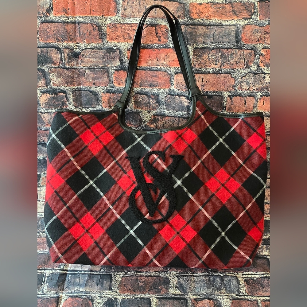 Victoria's Secret Stylish Red and Black Plaid Tote Bag